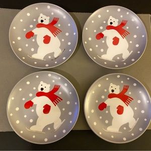 Crate & Barrel Polar Bear Ice Skating Plates Set Of 4 Brand New ! 6 1/2” so cute